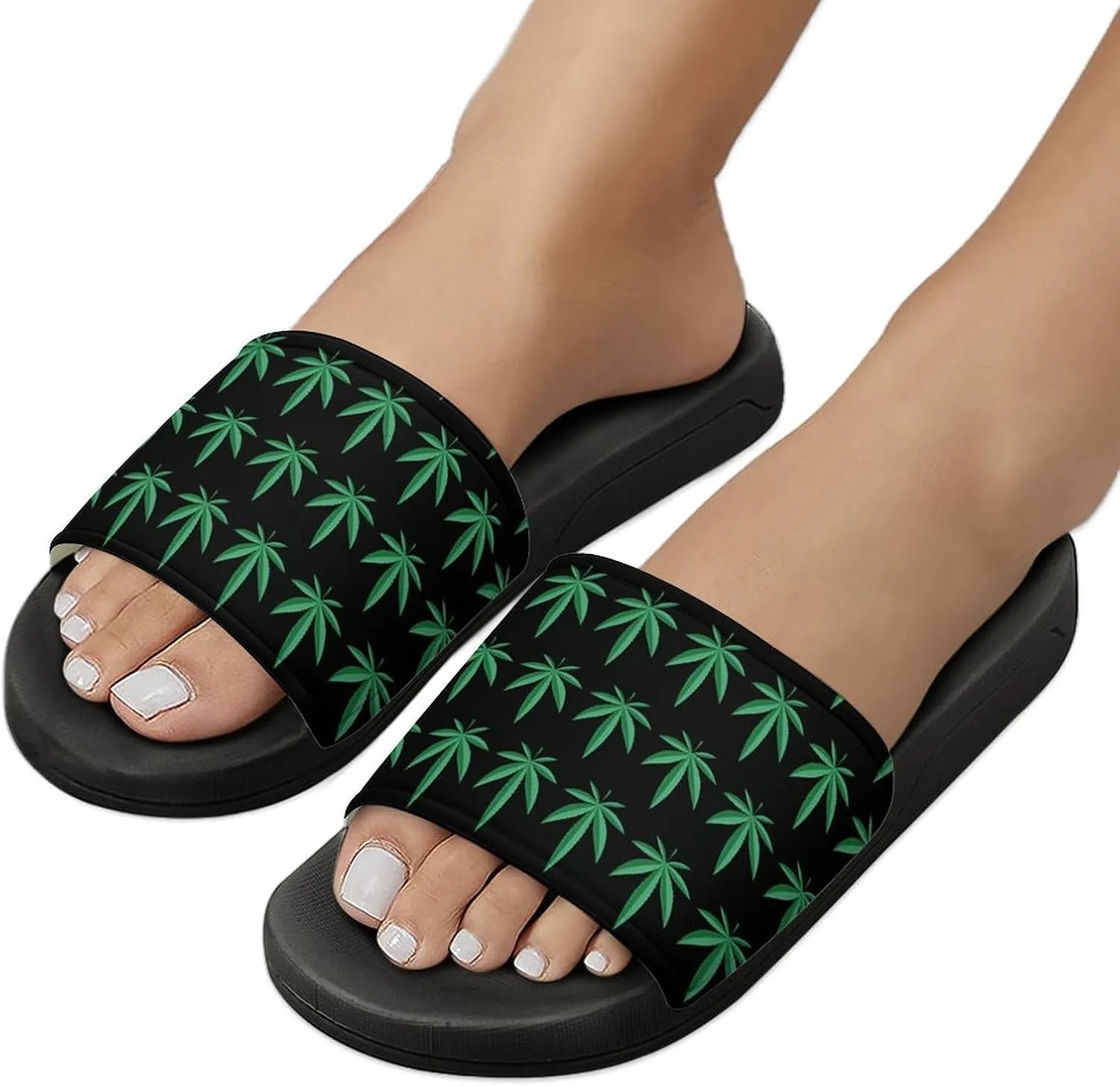 Weed Leaf Cannabis Marijuana Red Yellow Green Art Summer Slippers Womens Men Slides Shoes Sandals Flag Flip Flops