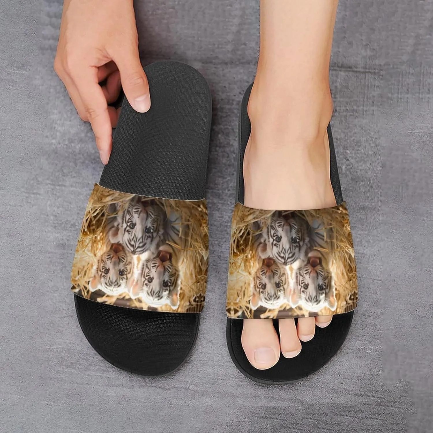 Wild White Tiger PVC Home Slippers Non Slip Shower Shoes Bathroom Slippers Sandals for Women Men