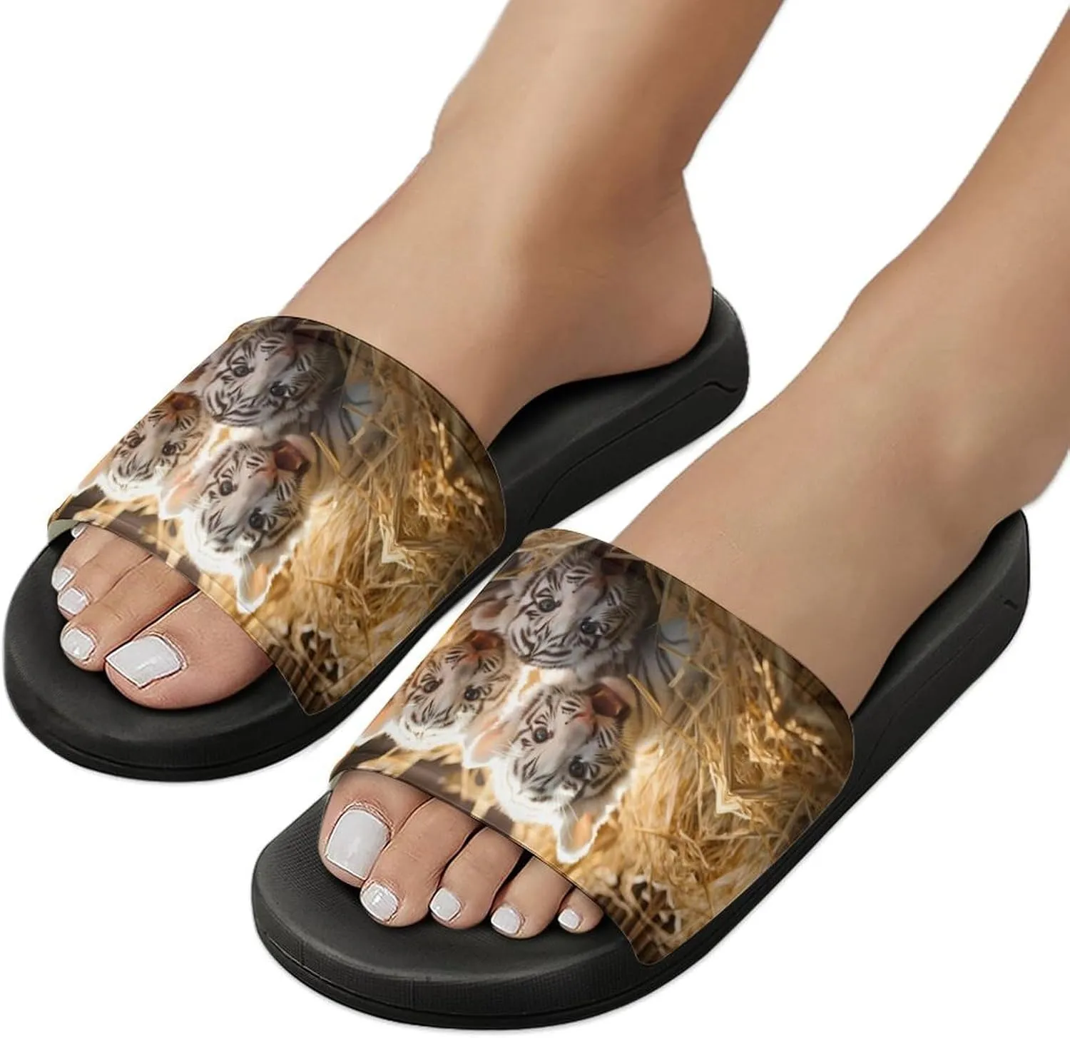 Wild White Tiger PVC Home Slippers Non Slip Shower Shoes Bathroom Slippers Sandals for Women Men