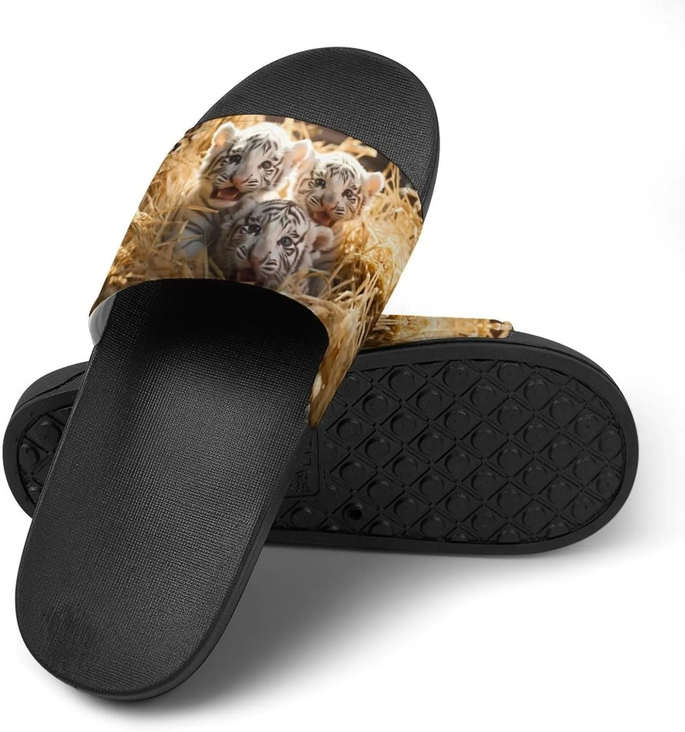 Wild White Tiger PVC Home Slippers Non Slip Shower Shoes Bathroom Slippers Sandals for Women Men