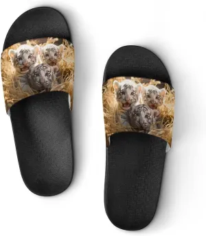 Wild White Tiger PVC Home Slippers Non Slip Shower Shoes Bathroom Slippers Sandals for Women Men