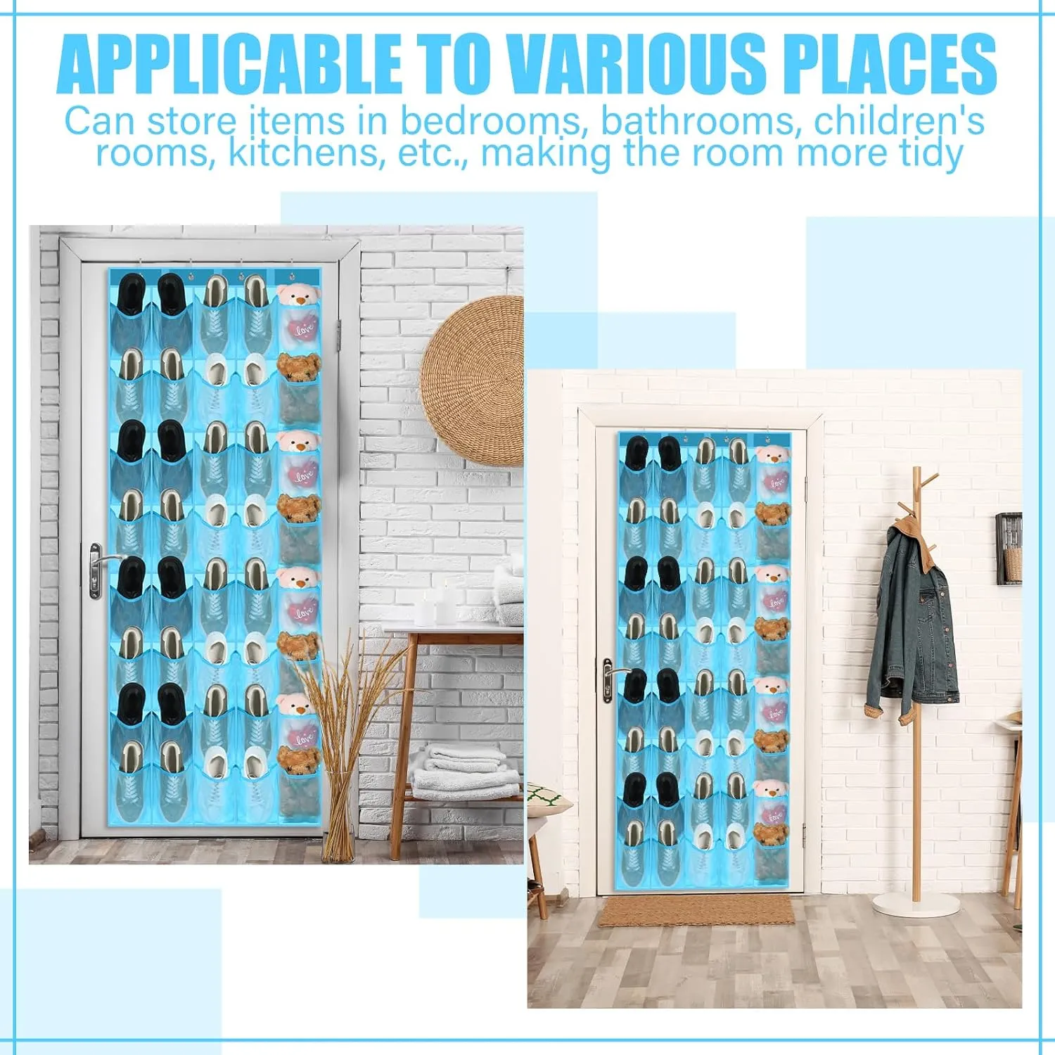 Windyun 40 Large Over the Door Hanging Shoe Organizer Sky Blue Mesh Pockets Shoe Rack for Closet Behind Door Hanger Storage Holder Nonslip for Cruise Essentials, Dorm Room Storage, Utility Room