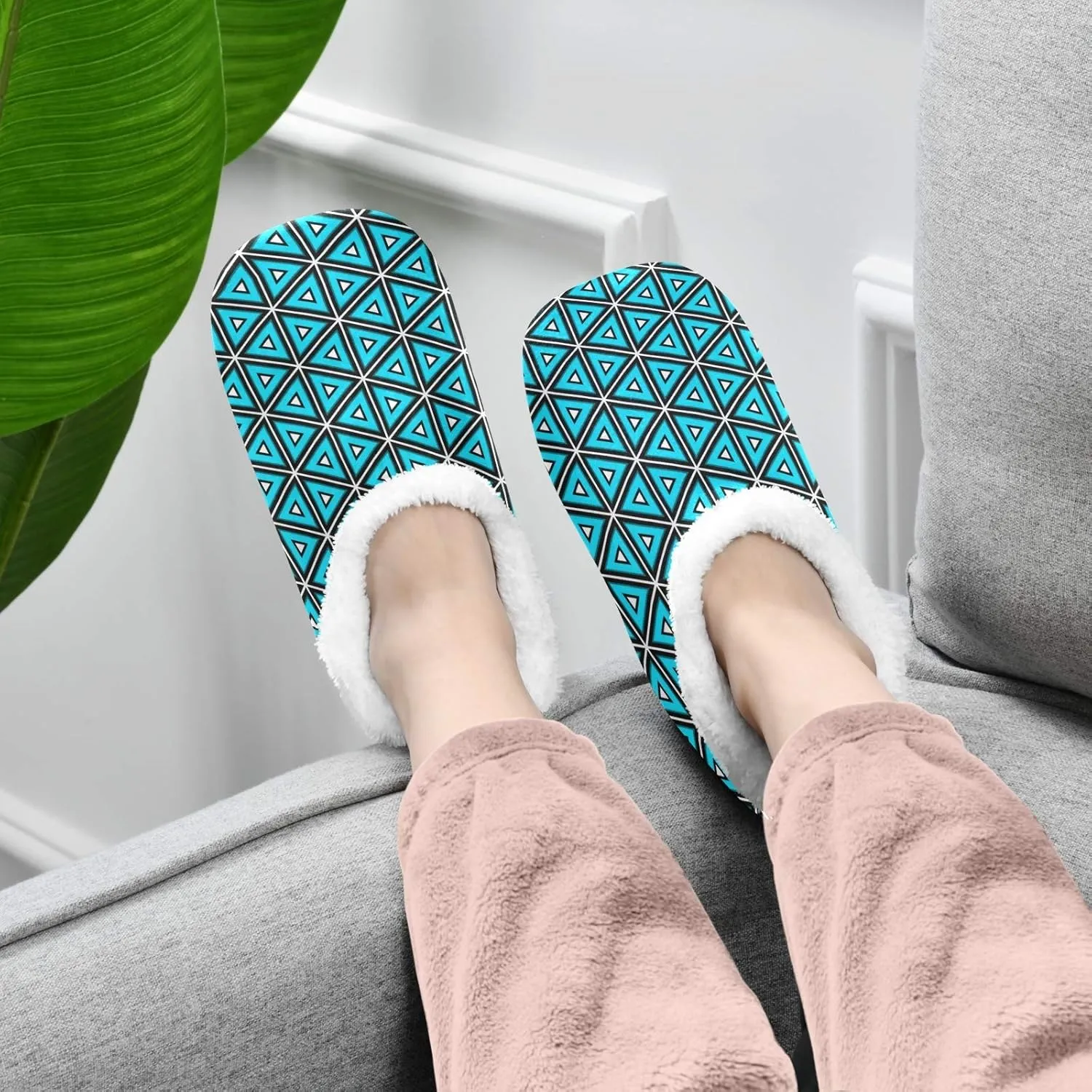 Winter House Slippers for Women/Men with Abstract Fruits Pattern Orange Element Cozy Fleece Slippers
