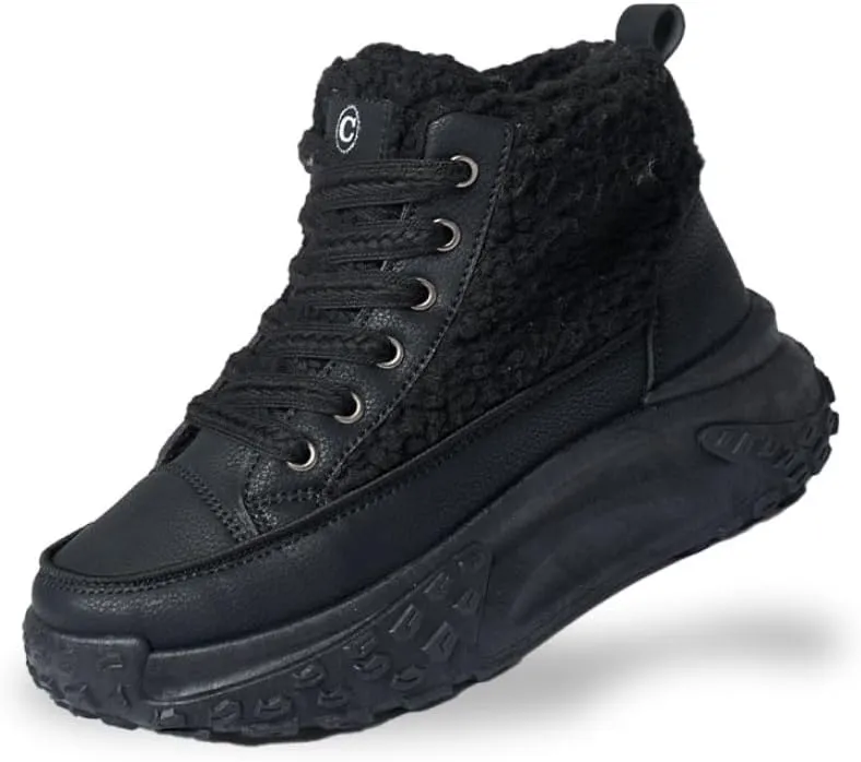 Winter Sneakers for Women,Platform Hiking Lightweight Shoes with Lambswool,Warm Casual Shoes Black 6