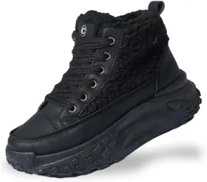 Winter Sneakers for Women,Platform Hiking Lightweight Shoes with Lambswool,Warm Casual Shoes Black 6