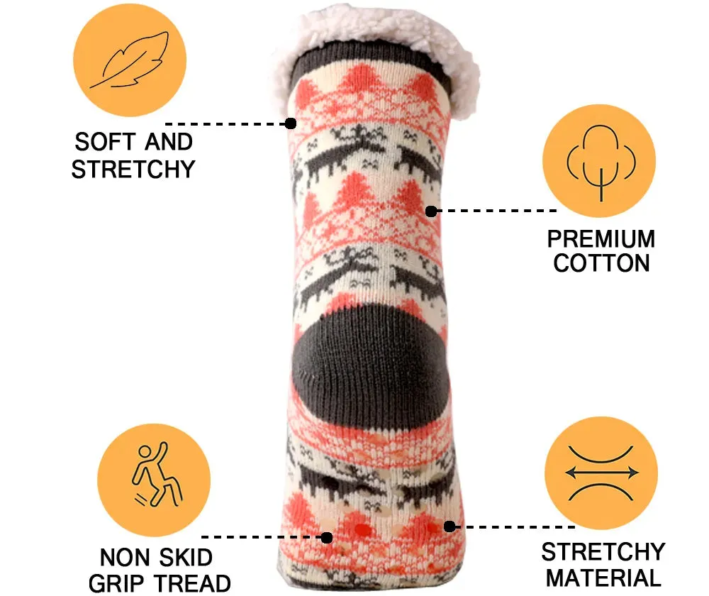 Winter Warm Socks Women Plush Soft Female Non Grip Floor Slippers  Fuzzy Fluffy Deer Elk Warm Socks One Size