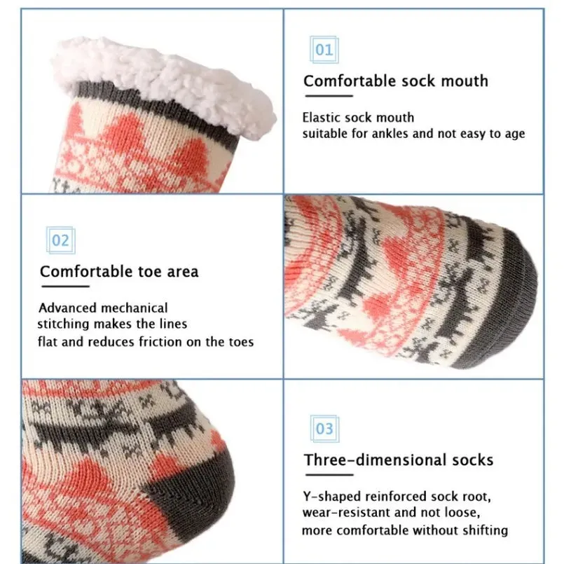 Winter Warm Socks Women Plush Soft Female Non Grip Floor Slippers  Fuzzy Fluffy Deer Elk Warm Socks One Size