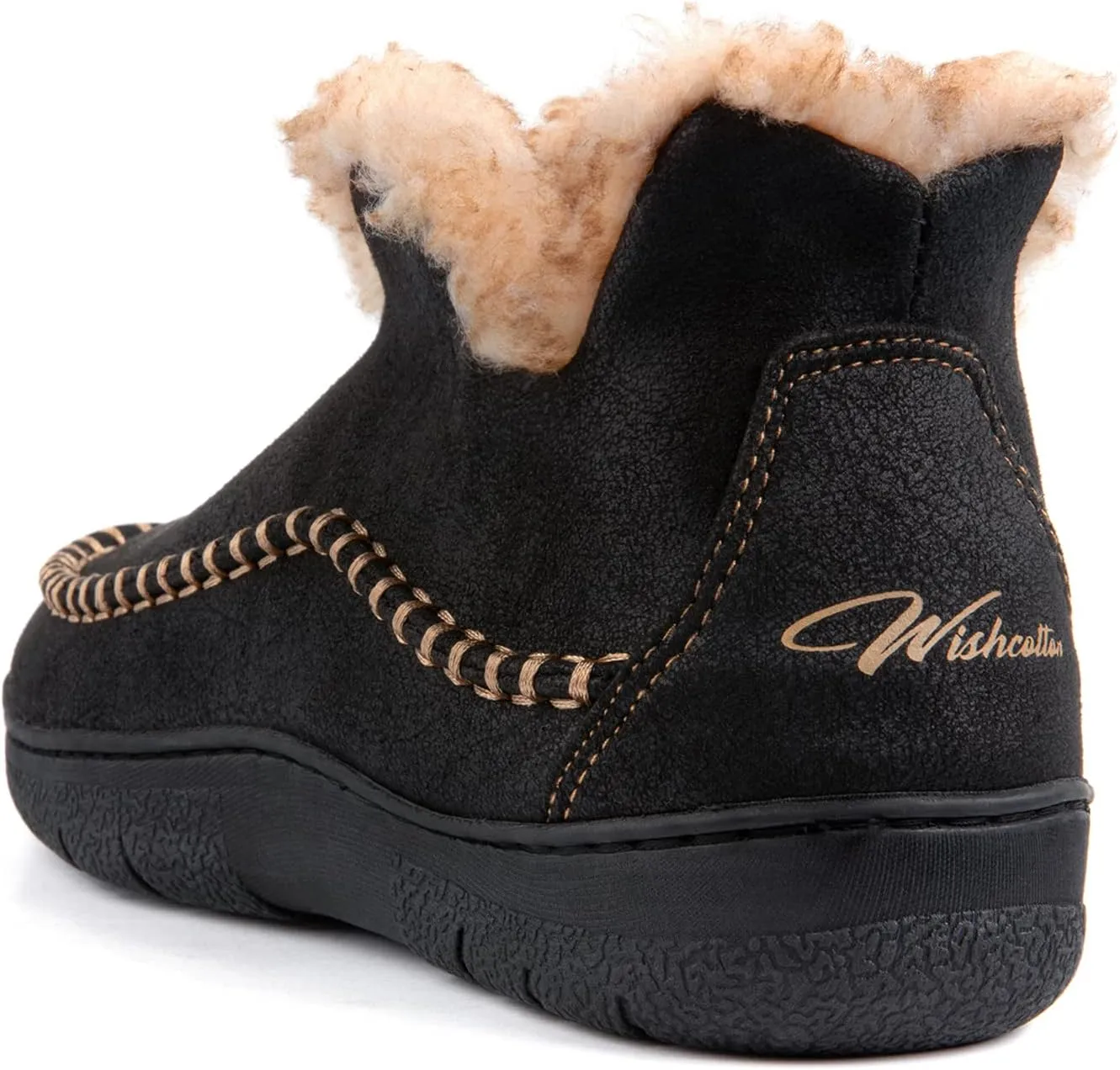 Wishcotton Men's Moccasin Bootie Slippers With Cozy Memory Foam, Winter Warm Fuzzy Indoor Outdoor House Shoes