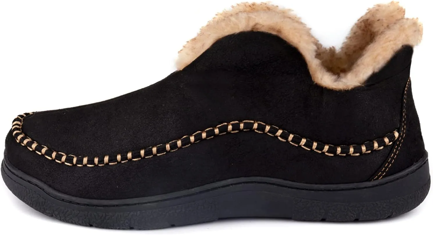 Wishcotton Men's Moccasin Bootie Slippers With Cozy Memory Foam, Winter Warm Fuzzy Indoor Outdoor House Shoes