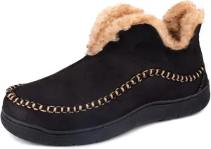 Wishcotton Men's Moccasin Bootie Slippers With Cozy Memory Foam, Winter Warm Fuzzy Indoor Outdoor House Shoes