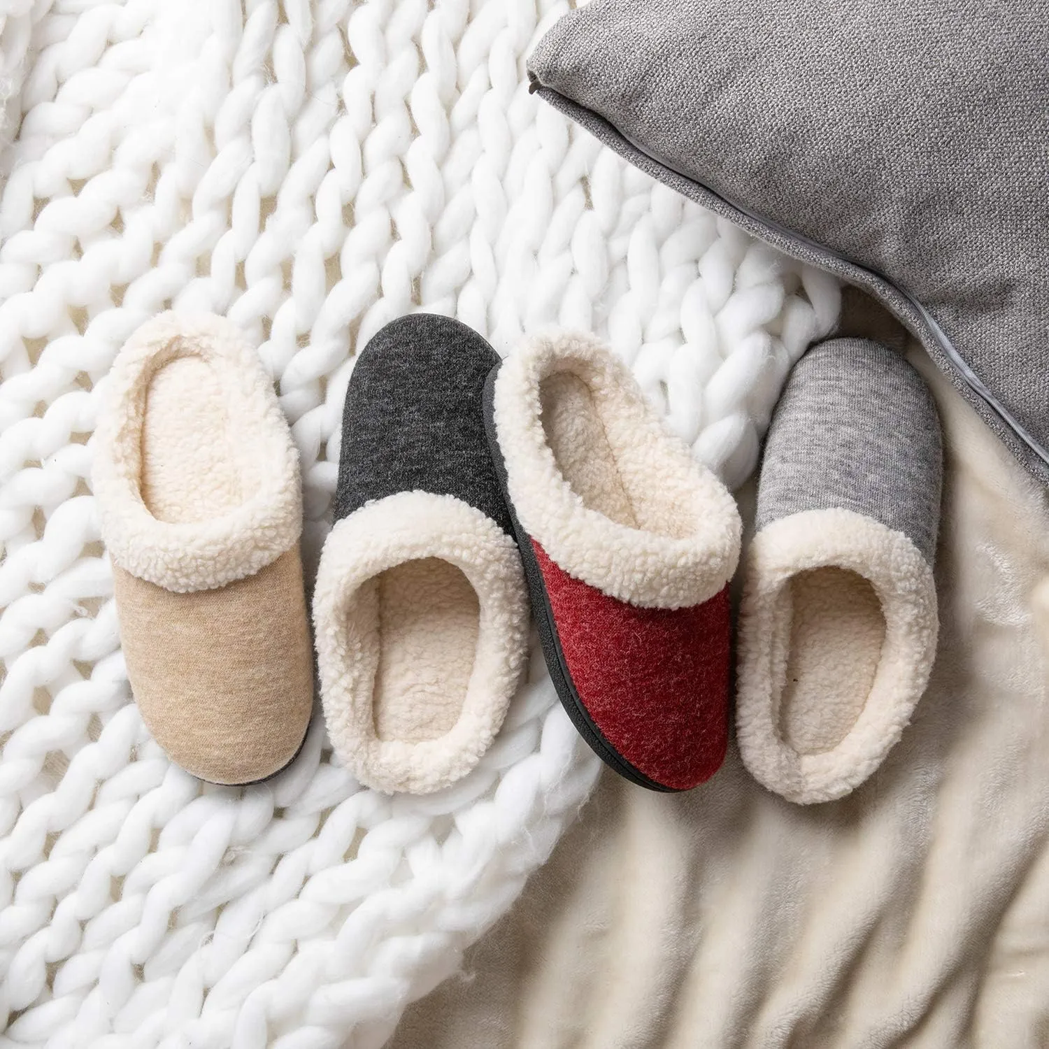 Wishcotton Women's Lamb-rub Sherpa House Slippers Memory Foam Indoor Outdoor