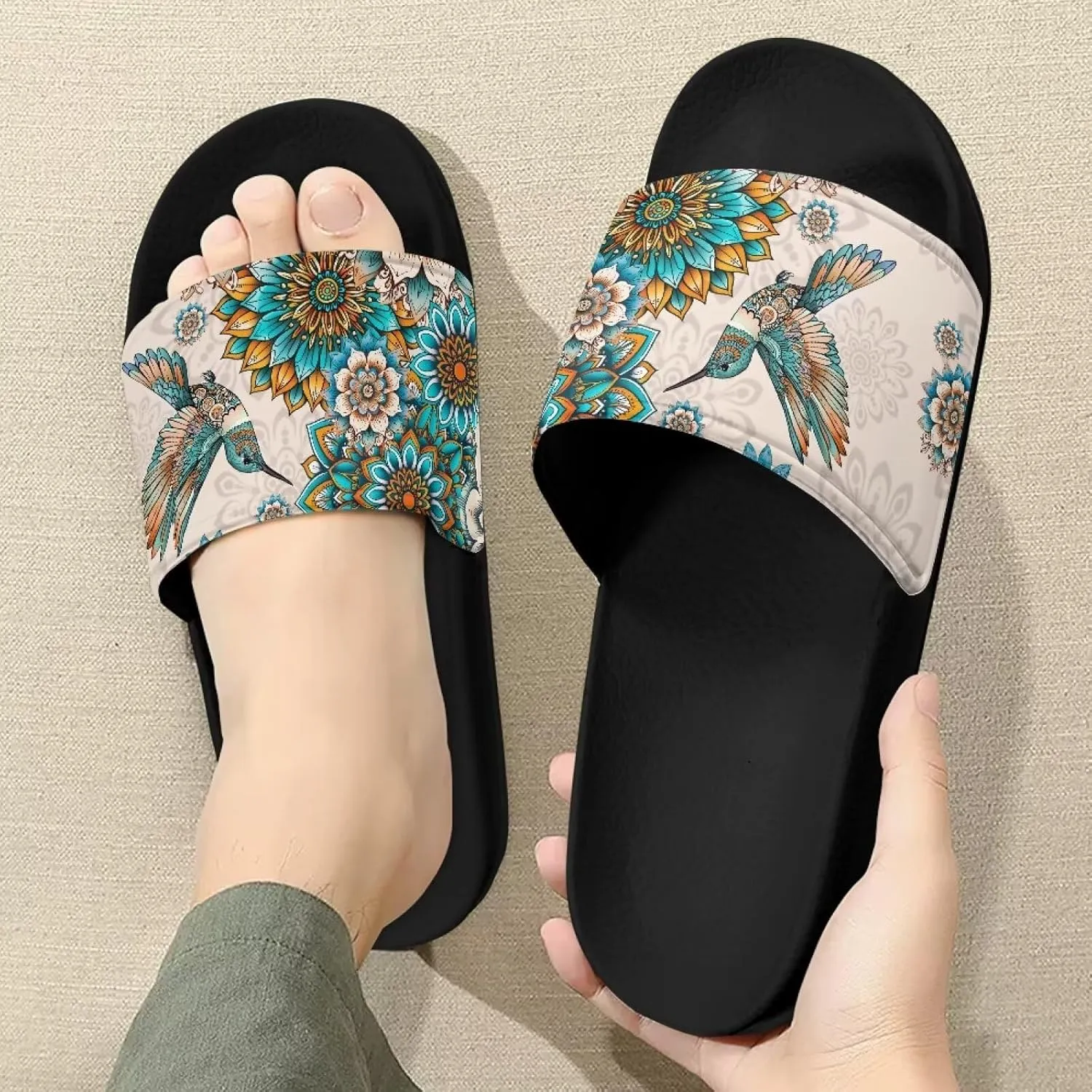 Women Casual Non-slip Slide Sandals, Open Toe House Sole Slipper Comfy Flat Slides Slipper for Bathroom Beach