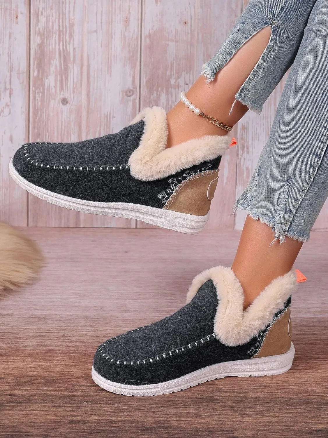 Women Memory Foam Bootie Slippers, Warm Cozy Micro Suede Slipper Boots with Fuzzy Plush Lining Collar for Indoor and Outdoor