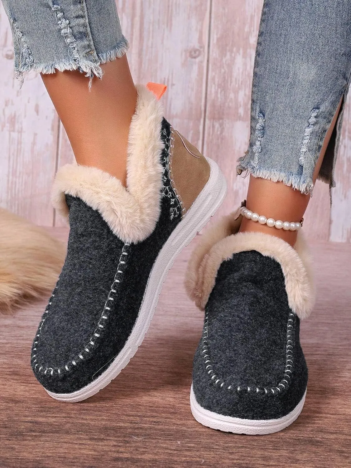 Women Memory Foam Bootie Slippers, Warm Cozy Micro Suede Slipper Boots with Fuzzy Plush Lining Collar for Indoor and Outdoor