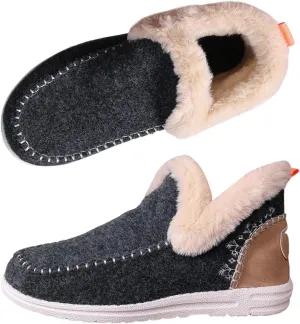 Women Memory Foam Bootie Slippers, Warm Cozy Micro Suede Slipper Boots with Fuzzy Plush Lining Collar for Indoor and Outdoor