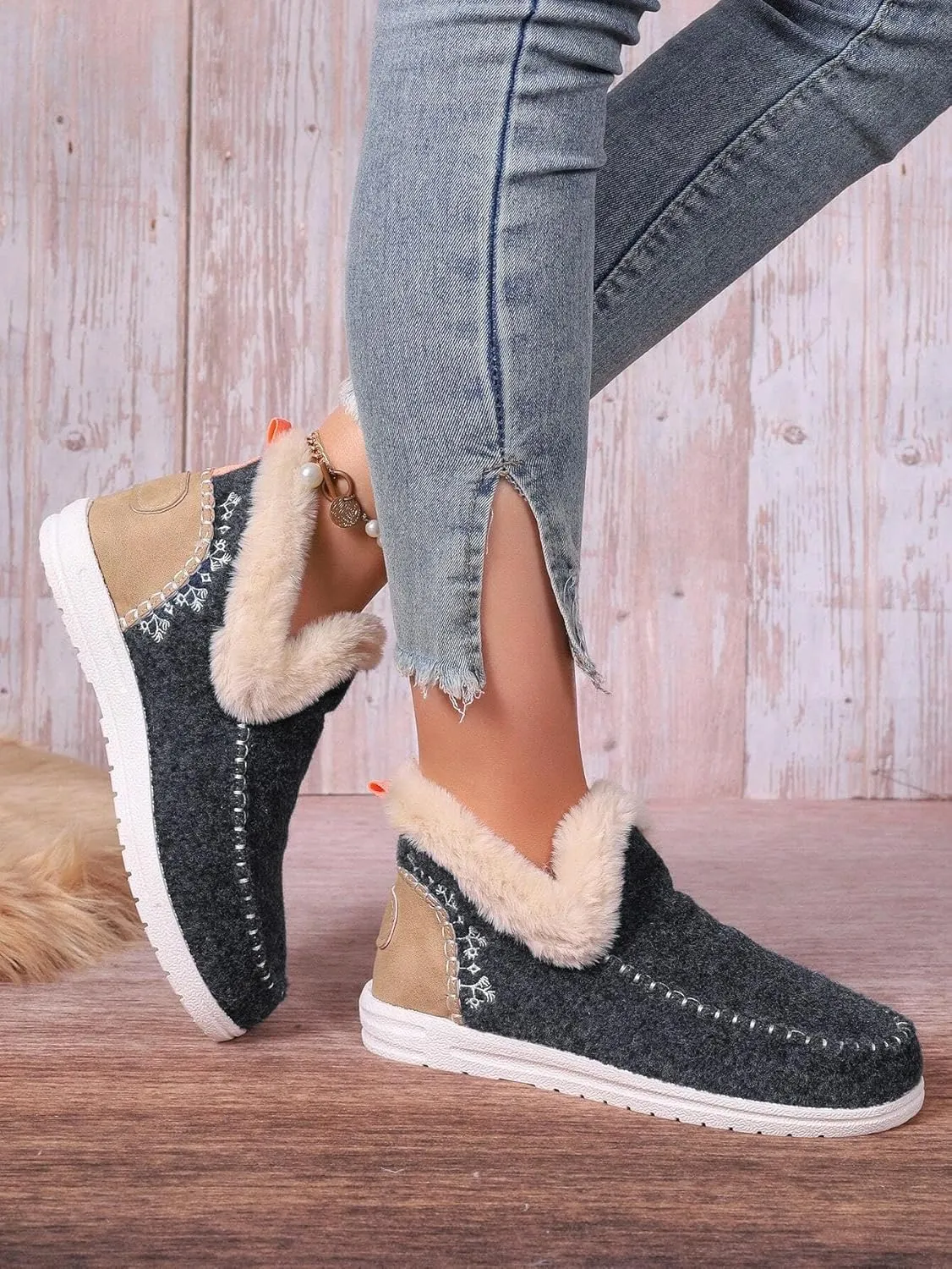 Women Memory Foam Bootie Slippers, Warm Cozy Micro Suede Slipper Boots with Fuzzy Plush Lining Collar for Indoor and Outdoor