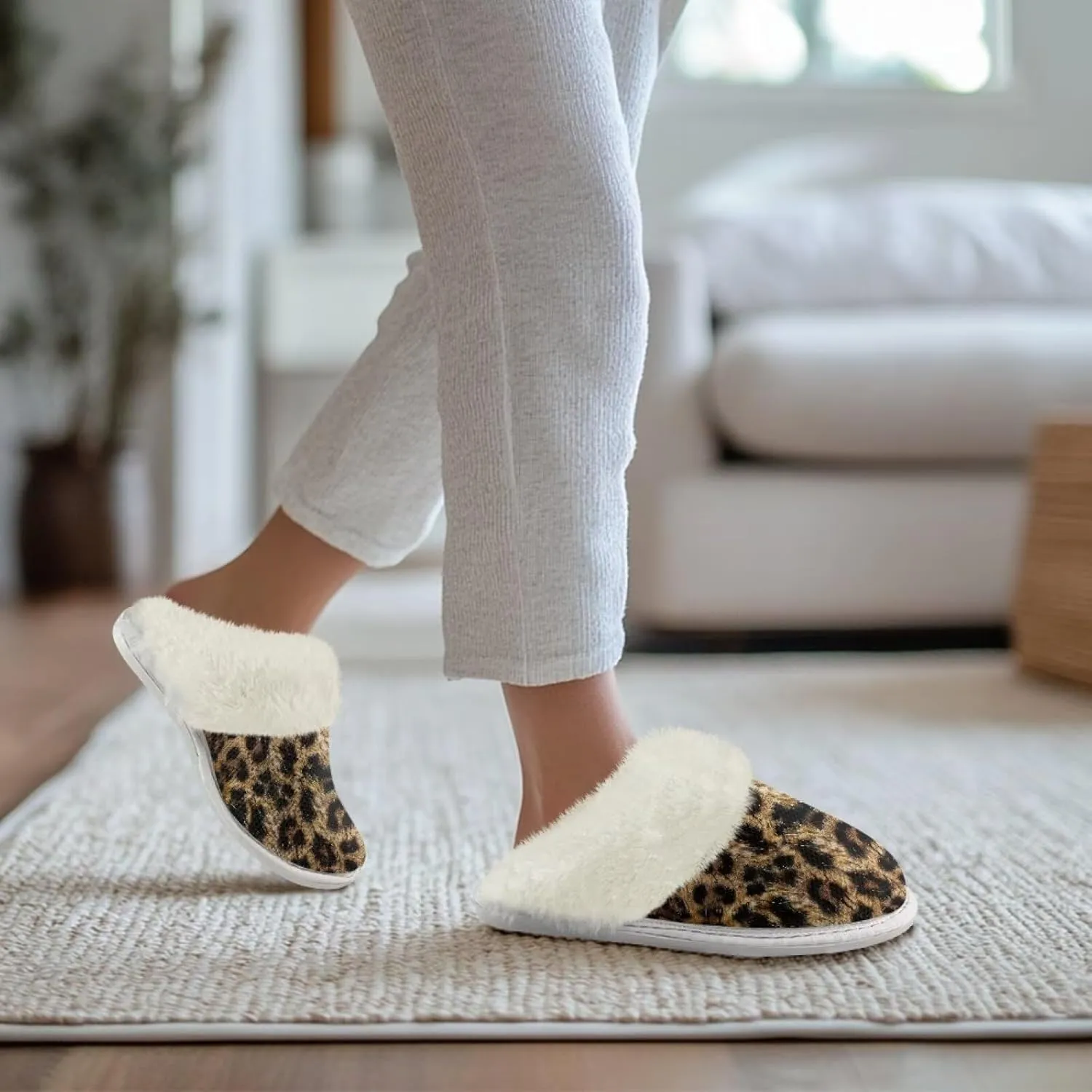 Women Novelty Print Fuzzy Slippers Winter Casual Slip-on Indoor Shoes Warm Cozy House Slipper Bedroom Slippers