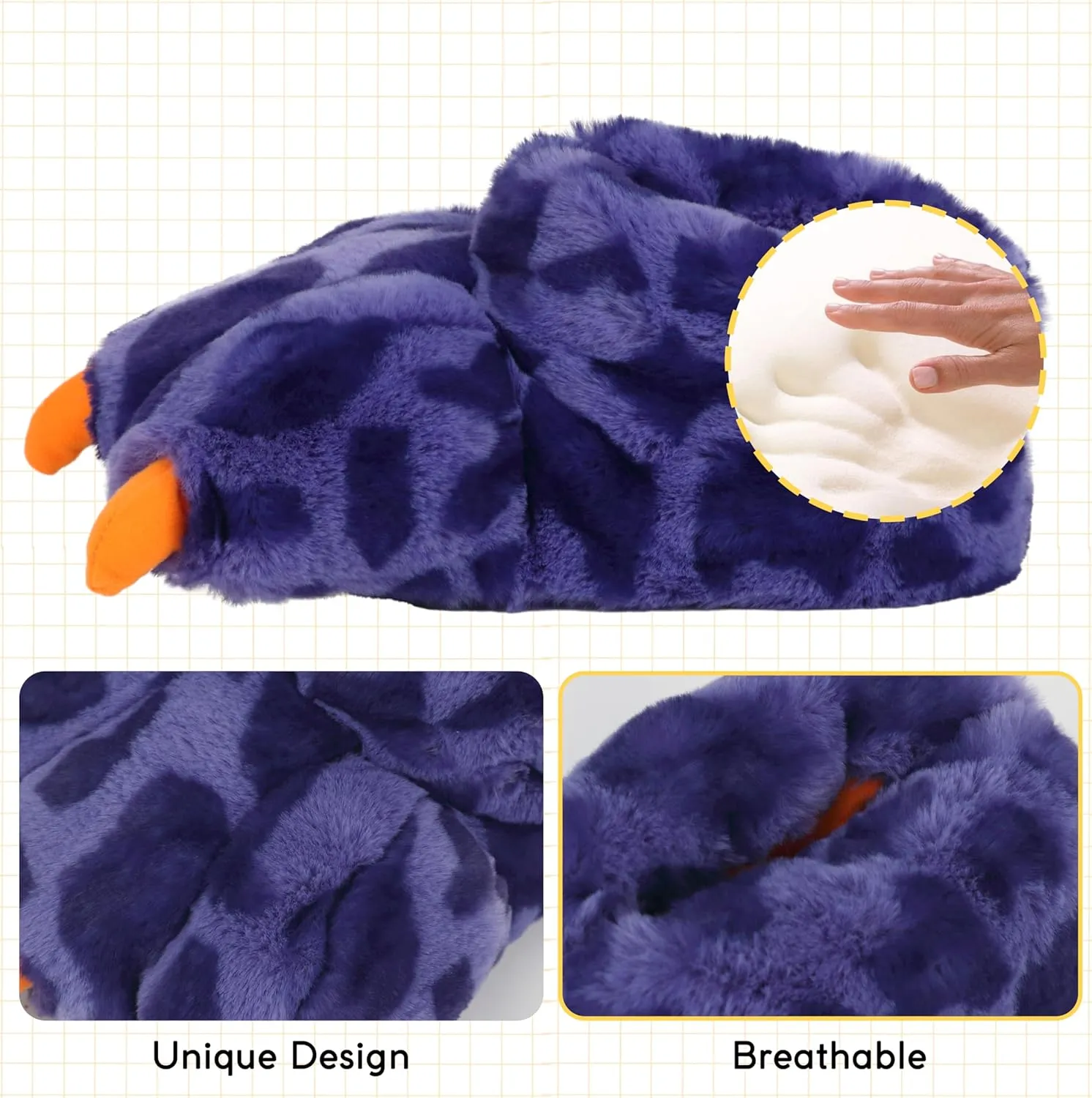 Women Plush Animal Paw Slippers Funny Novelty Bear Claw Slippers Cozy Furry Warm Memory Foam Slippers Gifts for Halloween Christmas