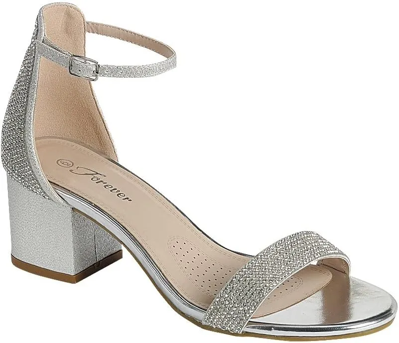 Women Rhinestone Open Toe Low Block Heel Sandal