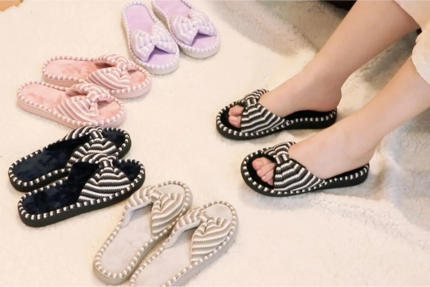 Women Summer Slippers Open Toe Slippers Memory Foam Anti-slip House Shoes Indoor Outdoor Christmas Gifts
