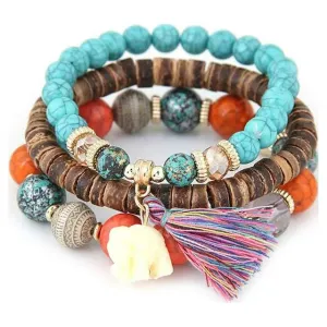 Women Wood Beads Bracelets Boho Small Elephant Charm Bracelets Set Vintage Style Jewelry GlSTE