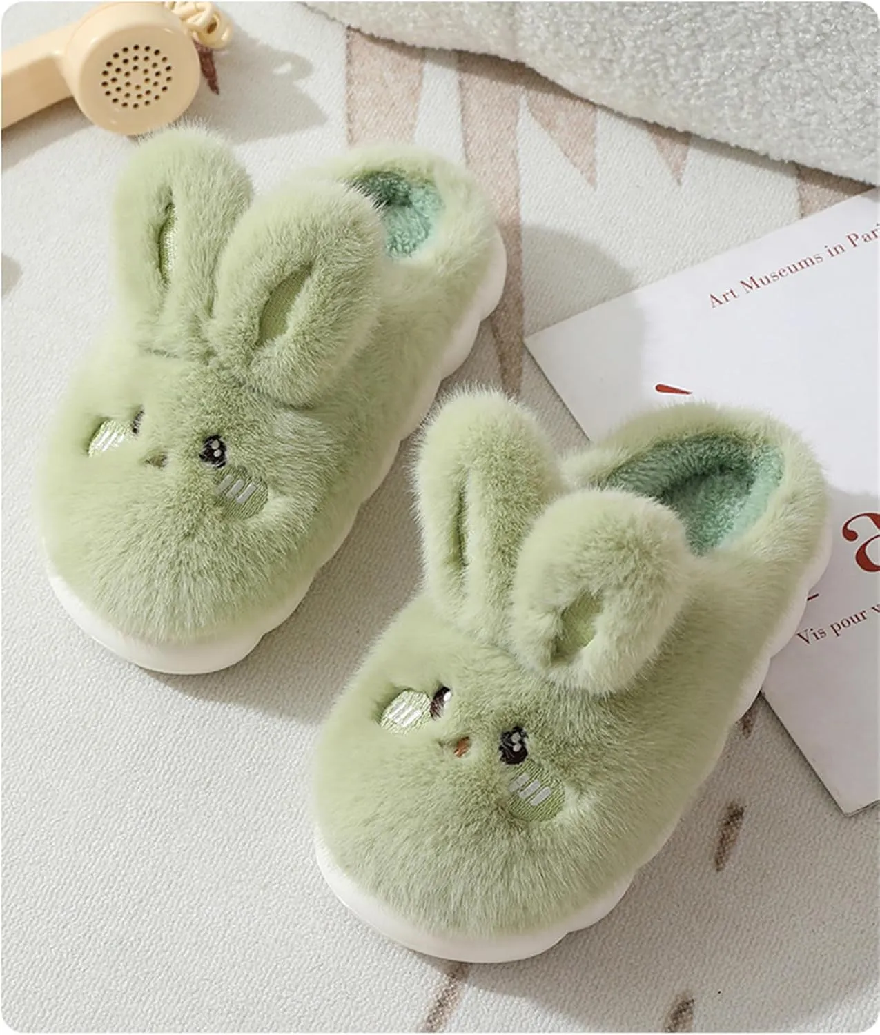 Women's & Men's Warm Plush Rabbit Slippers - Adult Cotton Indoor Non-Slip Home Thick Bottom Slippers for Winter Warmth