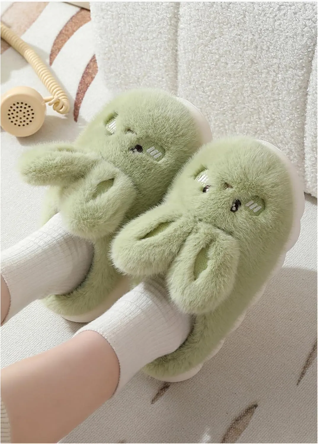 Women's & Men's Warm Plush Rabbit Slippers - Adult Cotton Indoor Non-Slip Home Thick Bottom Slippers for Winter Warmth