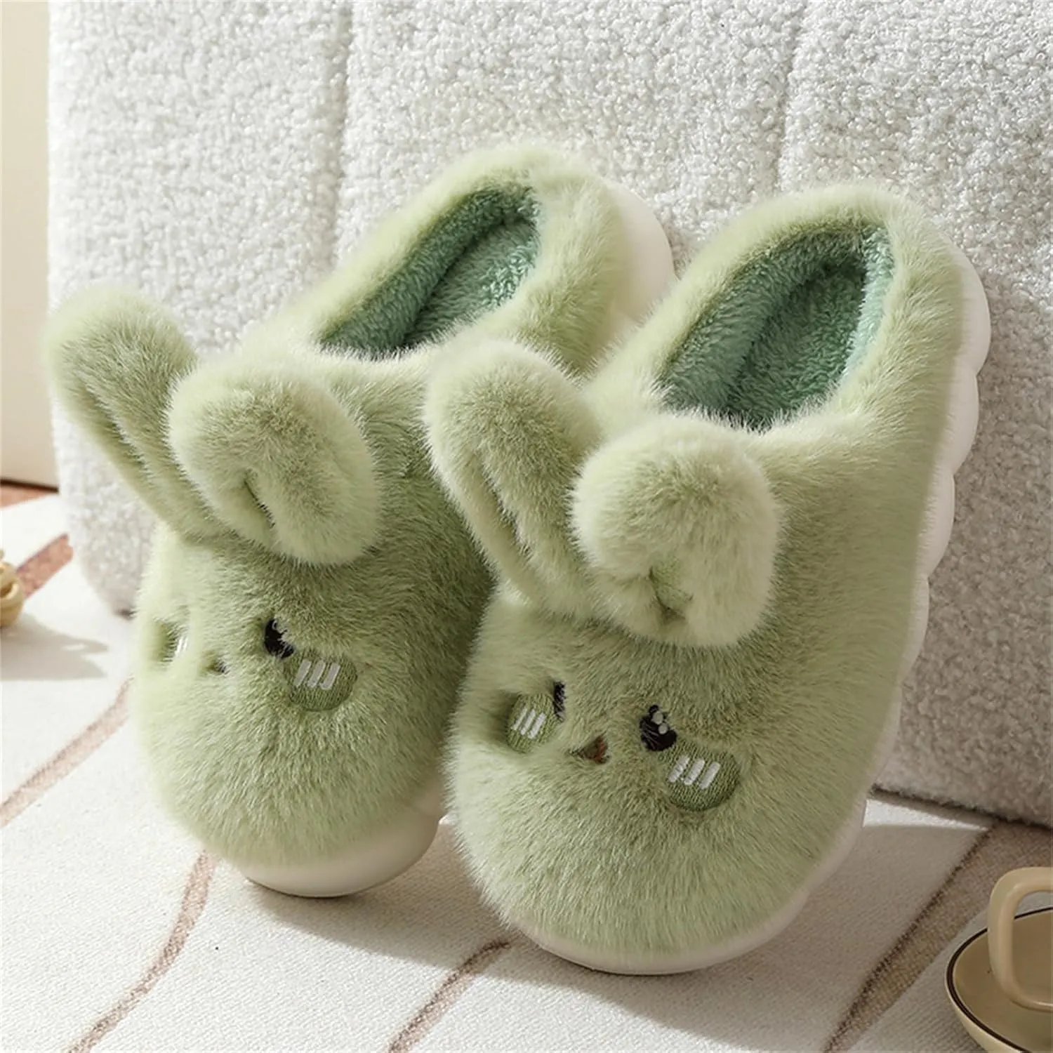 Women's & Men's Warm Plush Rabbit Slippers - Adult Cotton Indoor Non-Slip Home Thick Bottom Slippers for Winter Warmth