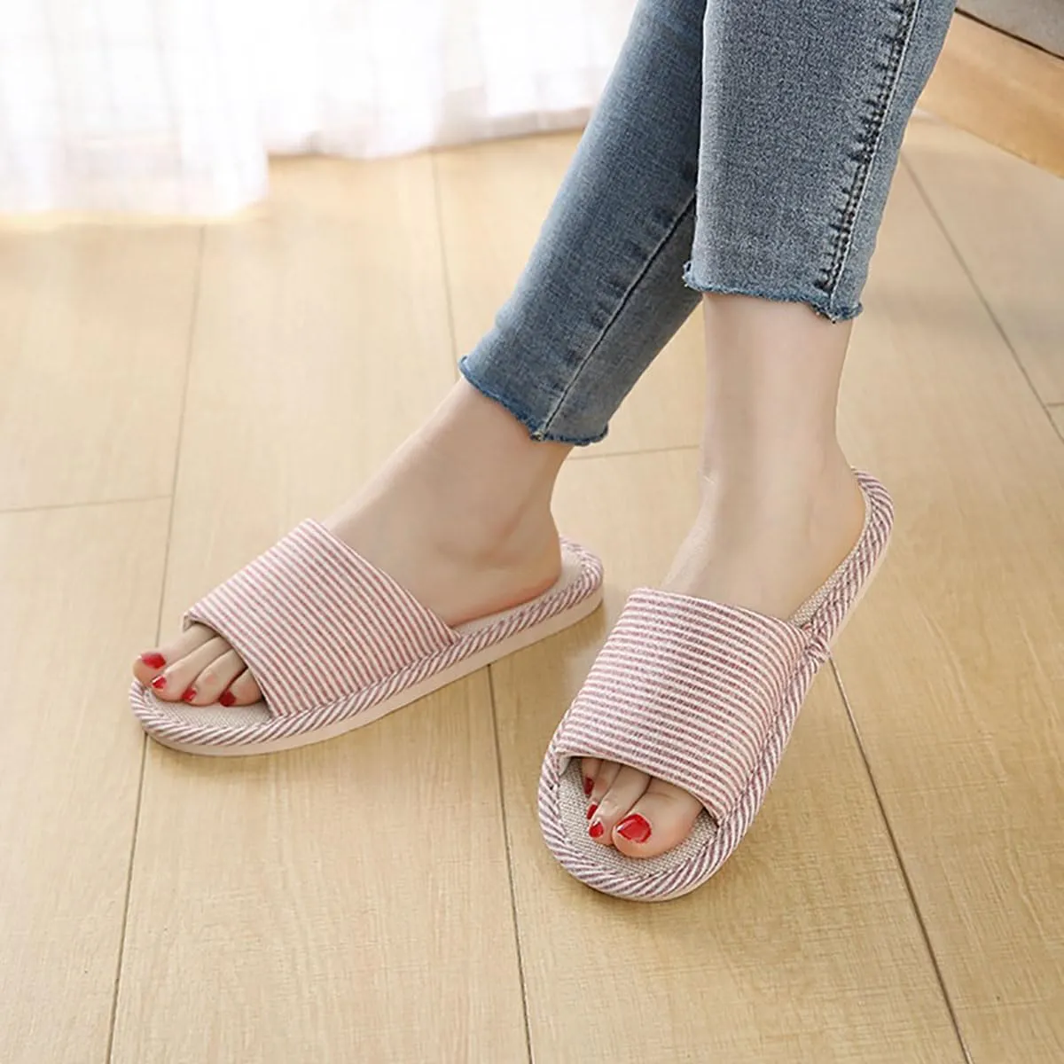 Women's And Men's Indoor Breathable Non-Slip Linen Slippers(Upgraded version)