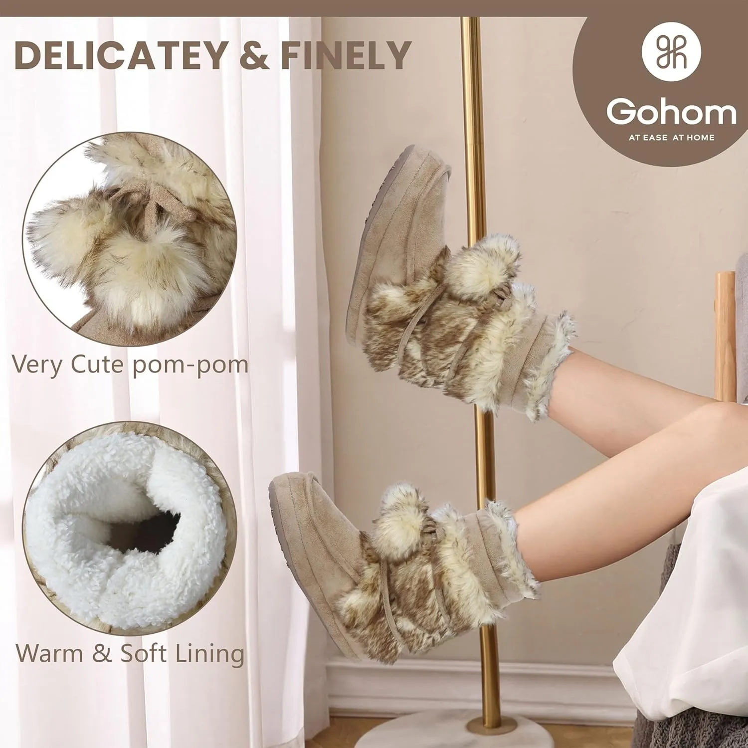 Women's Boots Slippers Fuzzy Warm Memory Foam Indoor House Shoes Booties Slippers with Non-slip Rubber Soles