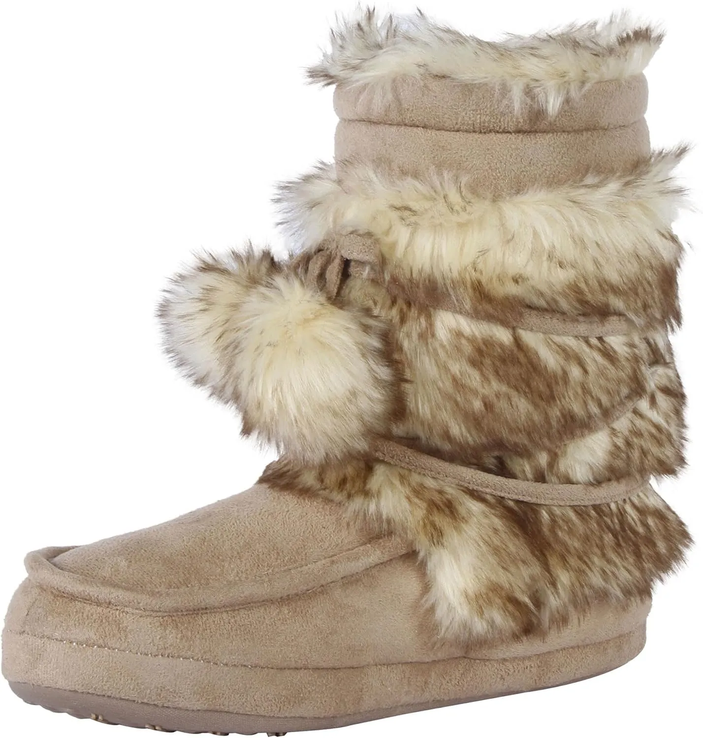 Women's Boots Slippers Fuzzy Warm Memory Foam Indoor House Shoes Booties Slippers with Non-slip Rubber Soles