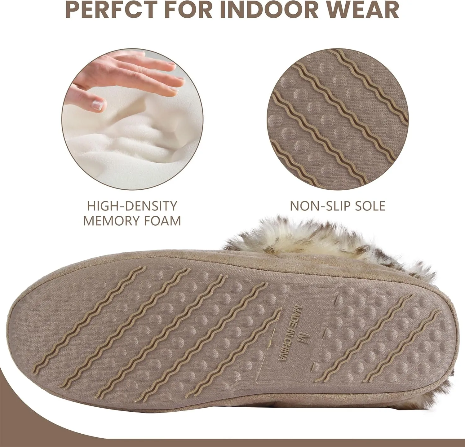 Women's Boots Slippers Fuzzy Warm Memory Foam Indoor House Shoes Booties Slippers with Non-slip Rubber Soles