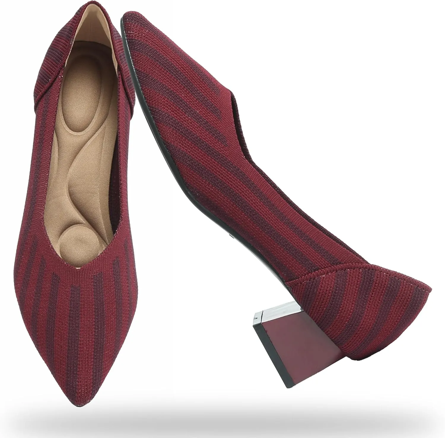 Women’s Chunky Low Block Heels Lightweight Knitted Shoe Slip on Loafers Orthotic Pumps