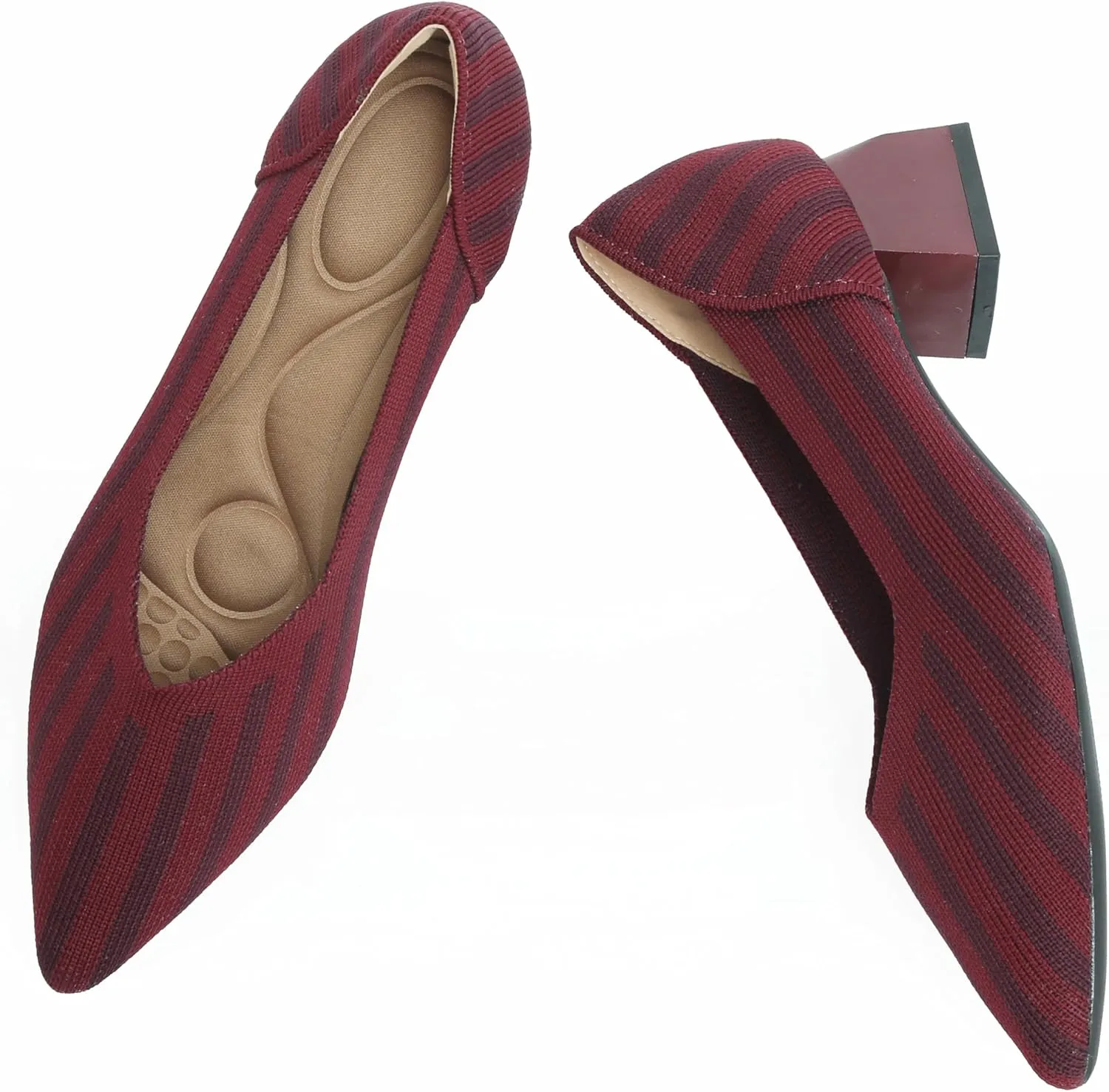 Women’s Chunky Low Block Heels Lightweight Knitted Shoe Slip on Loafers Orthotic Pumps