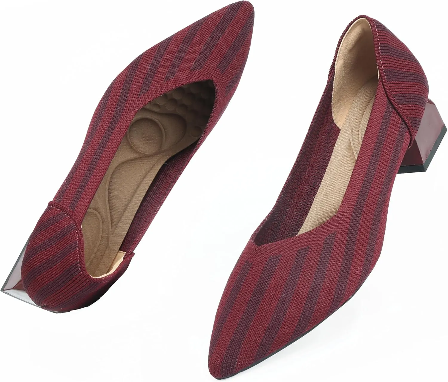 Women’s Chunky Low Block Heels Lightweight Knitted Shoe Slip on Loafers Orthotic Pumps