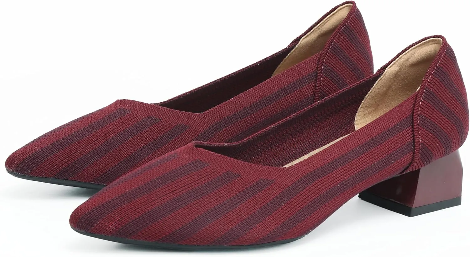 Women’s Chunky Low Block Heels Lightweight Knitted Shoe Slip on Loafers Orthotic Pumps