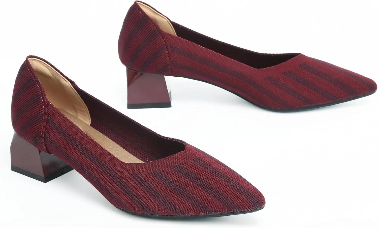 Women’s Chunky Low Block Heels Lightweight Knitted Shoe Slip on Loafers Orthotic Pumps