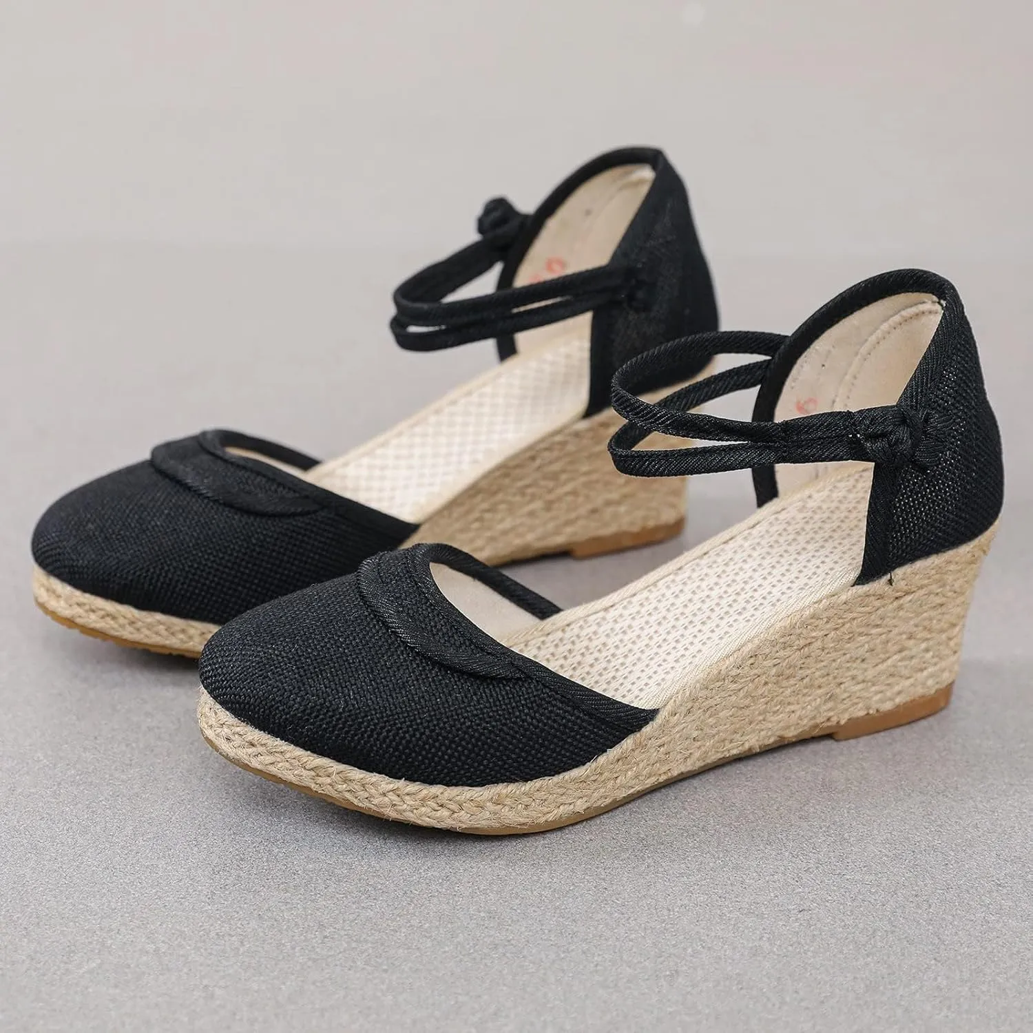 Womens Closed Toe Elastic Ankle Strap Espadrilles Wedge Sandals Hollow Out Platform Wedge Sandals Casual Shoes