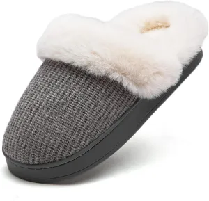 Women's Cotton Slippers - Cozy Memory Foam, Anti-Skid Rubber Sole, Fuzzy, Comfortable, Warm, Scuff Slippers - Slip-On Winter, Non-Slip Indoor/Outdoor Suitable For Women