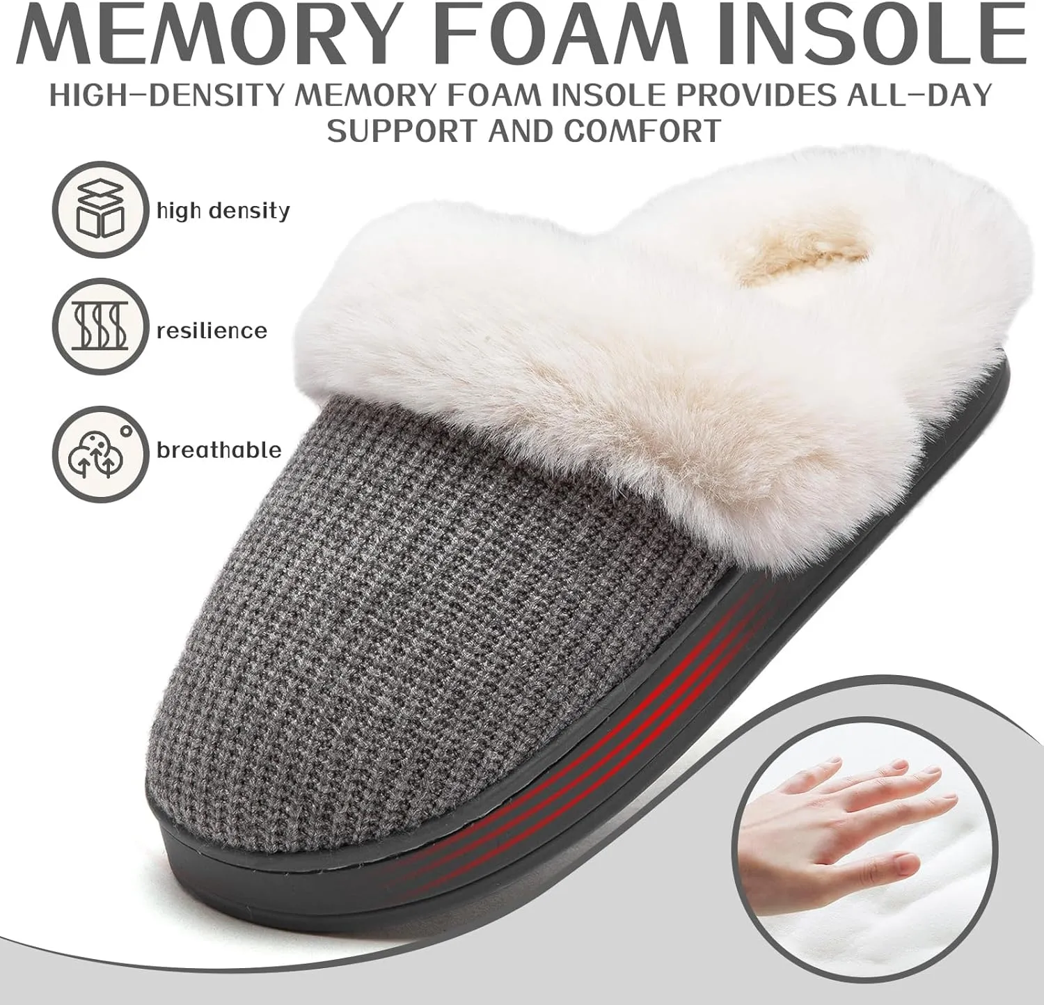 Women's Cotton Slippers - Cozy Memory Foam, Anti-Skid Rubber Sole, Fuzzy, Comfortable, Warm, Scuff Slippers - Slip-On Winter, Non-Slip Indoor/Outdoor Suitable For Women