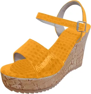 Women's Crocodile pattern Sandal Hook and Loop Wedge Sandals Thick Strappy Platform Shoe Anti-Slip Elegant High Heel