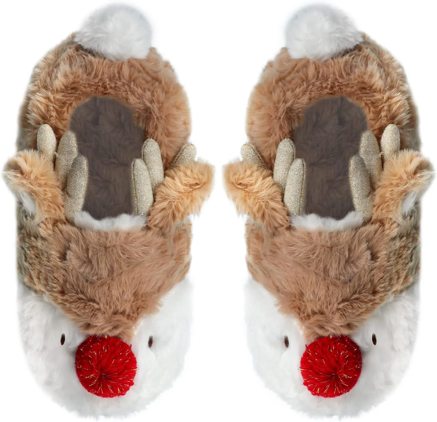 Womens Cute Reindeer Antlers House Slippers Funny Christmas Deer Horn Ear Indoor Home Shoes Plush Fuzzy Warm Bedroom Slippers