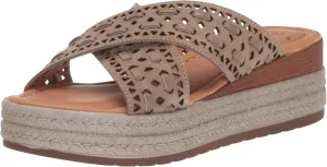 Women's Exa-Italy Wedge Sandal, Taupe Suede Leather, 10 Wide