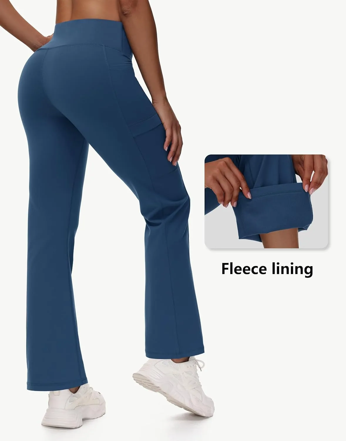 Women's Fleece Lined Flare Leggings Winter Warm Water Resistant Pants Outdoor Hiking Thermal Scrub Snow Travel Bootcut Pant