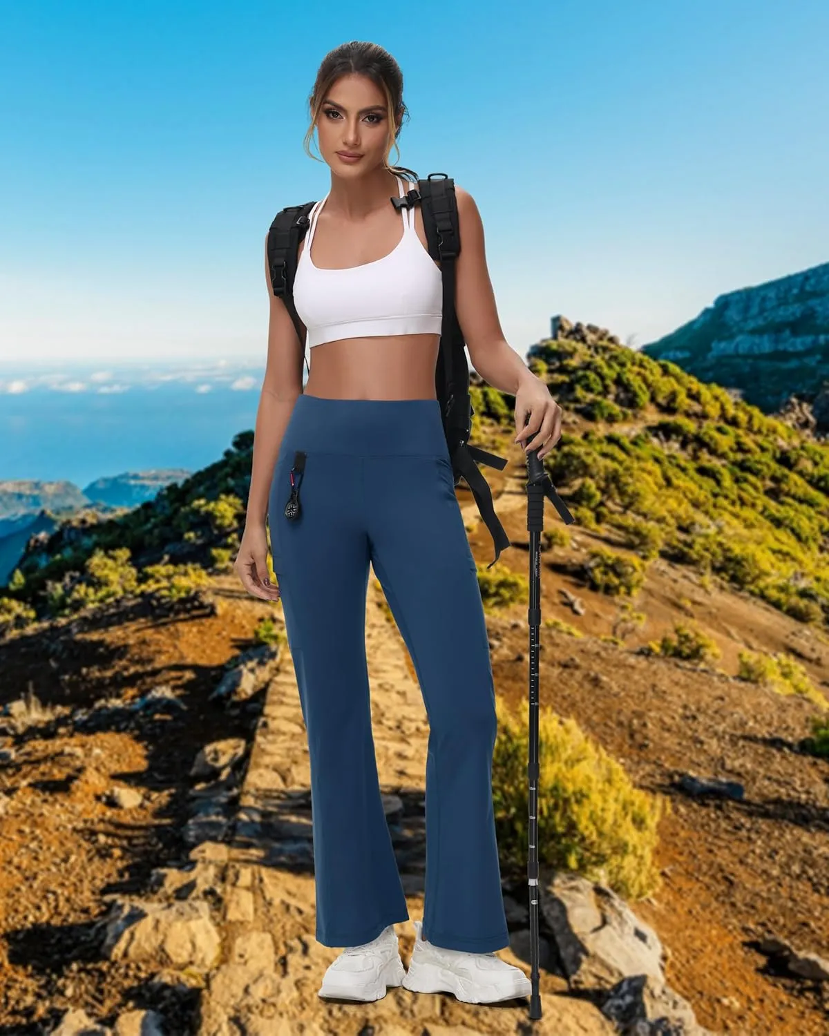 Women's Fleece Lined Flare Leggings Winter Warm Water Resistant Pants Outdoor Hiking Thermal Scrub Snow Travel Bootcut Pant
