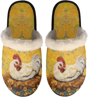 Women's Fluffy Plush Slippers Oil Painting Style House Slippers Winter Warm Fuzzy Shoes Lightweight Soft Cotton Shoes