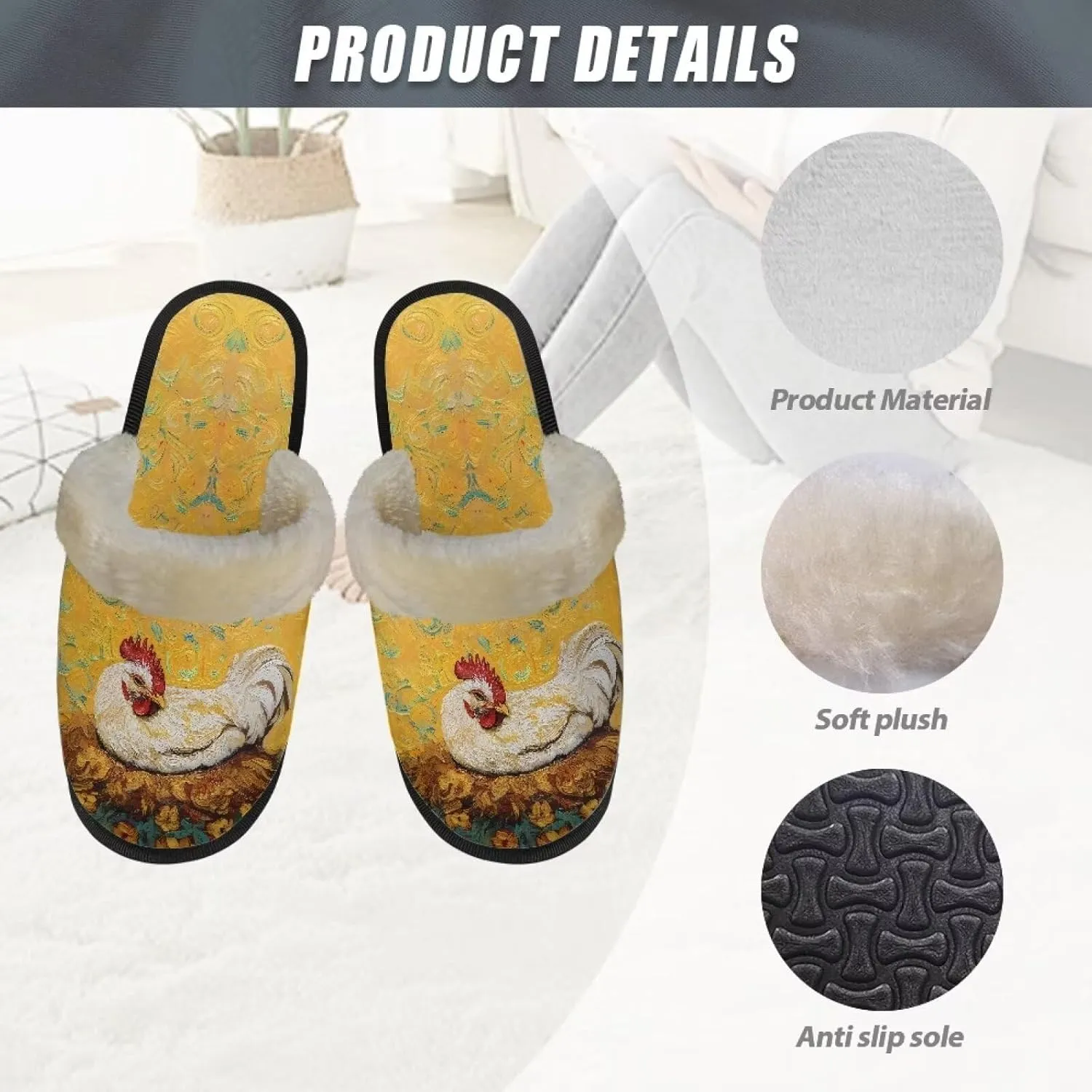 Women's Fluffy Plush Slippers Oil Painting Style House Slippers Winter Warm Fuzzy Shoes Lightweight Soft Cotton Shoes