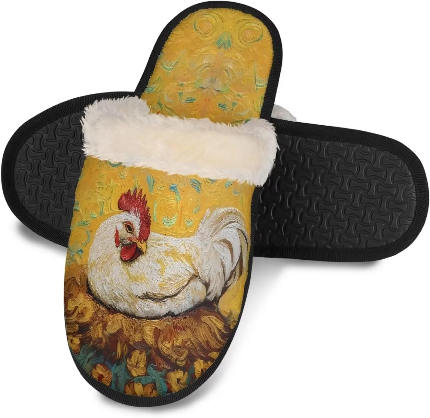 Women's Fluffy Plush Slippers Oil Painting Style House Slippers Winter Warm Fuzzy Shoes Lightweight Soft Cotton Shoes