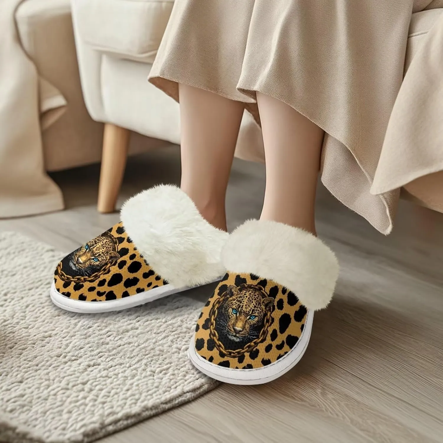 Women's Fuzzy Slippers Casual Slip On Soft Plush House Shoes with Non Skid Sole Comfortable Cotton Slipper Indoor Use for Spa Bath