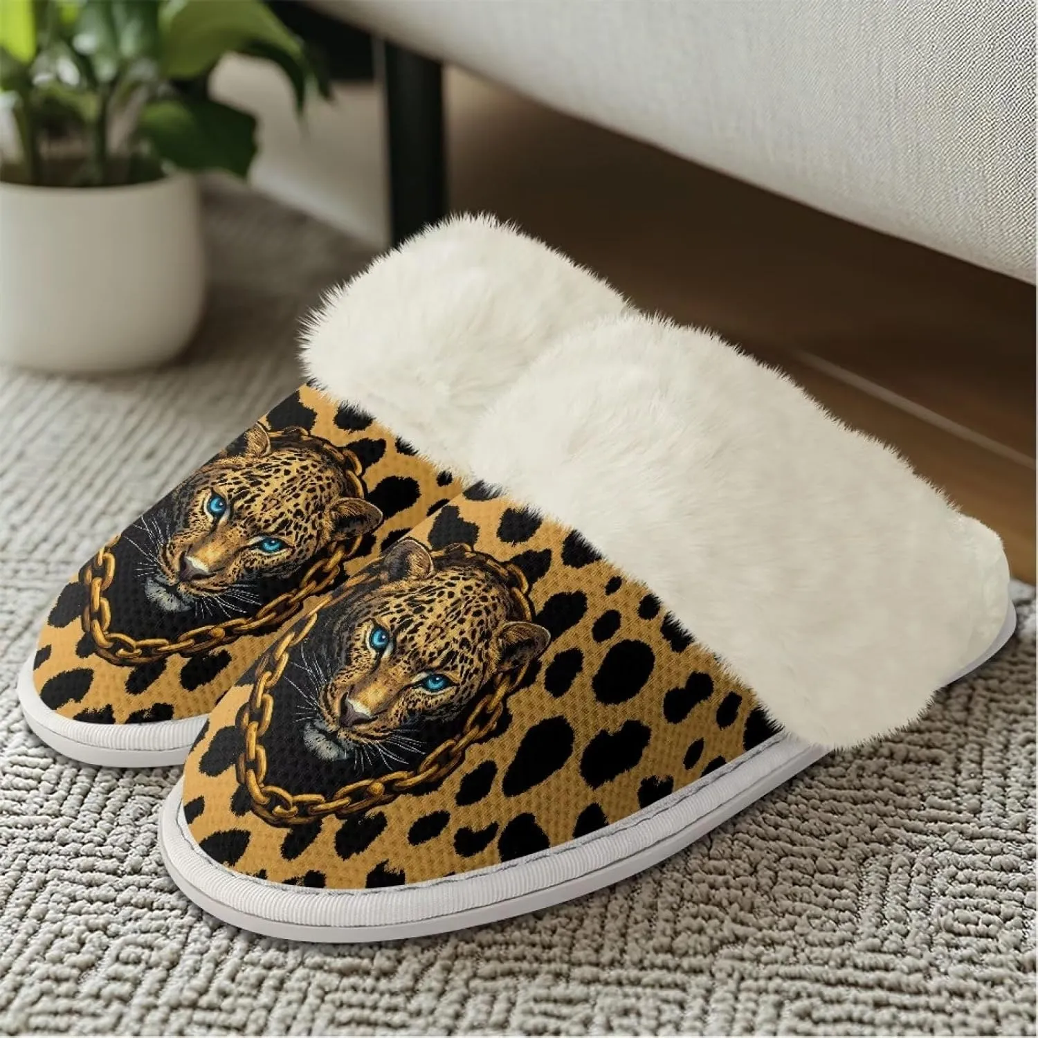 Women's Fuzzy Slippers Casual Slip On Soft Plush House Shoes with Non Skid Sole Comfortable Cotton Slipper Indoor Use for Spa Bath